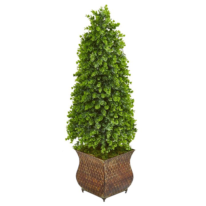 HomPlanti 41 Inches Eucalyptus Cone Topiary Artificial Tree in Metal Planter (Indoor/Outdoor)