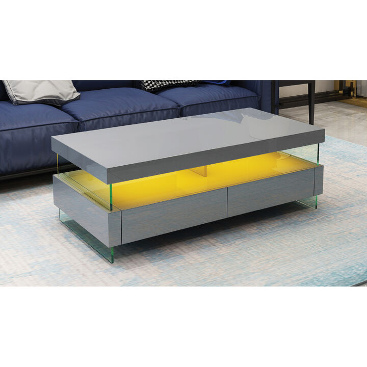 Ria Modern Contemporary Style Built in LED Style Coffee Table in Gray color Made with Wood Glossy Finish