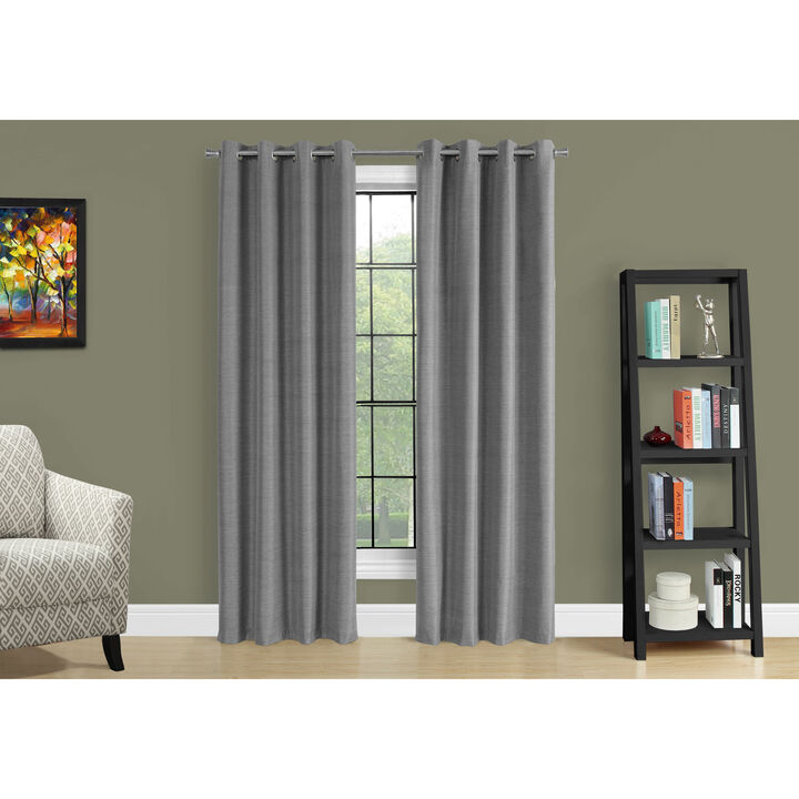 Monarch Specialties Curtain Panel, 2pcs Set, 100% Blackout, Grommet, Living Room, Bedroom, Kitchen, Thermal Insulation, Polyester, Contemporary, Modern