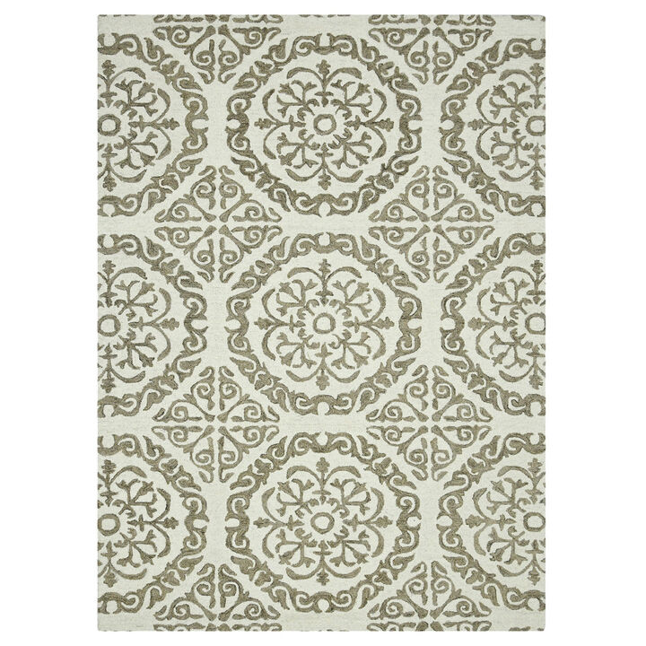 HomeRoots Wool Medallion Hand Hooked Area Rug