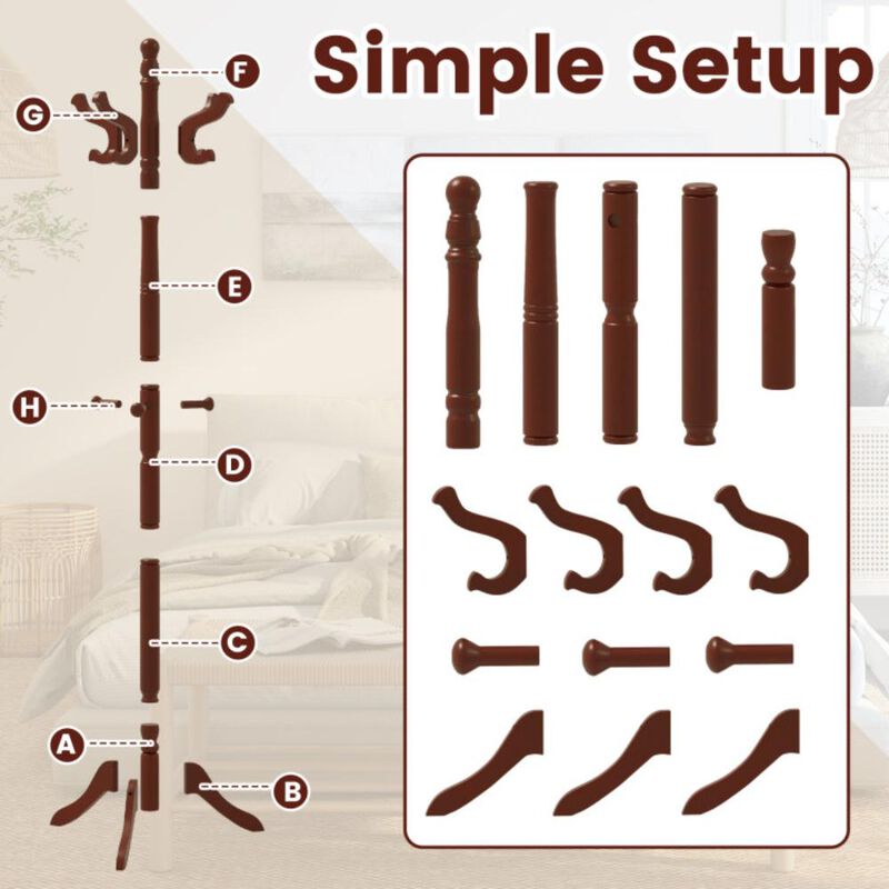 Hivvago Solid Wood Hall Tree with 11 Hooks and 3 Height Options for Entryway