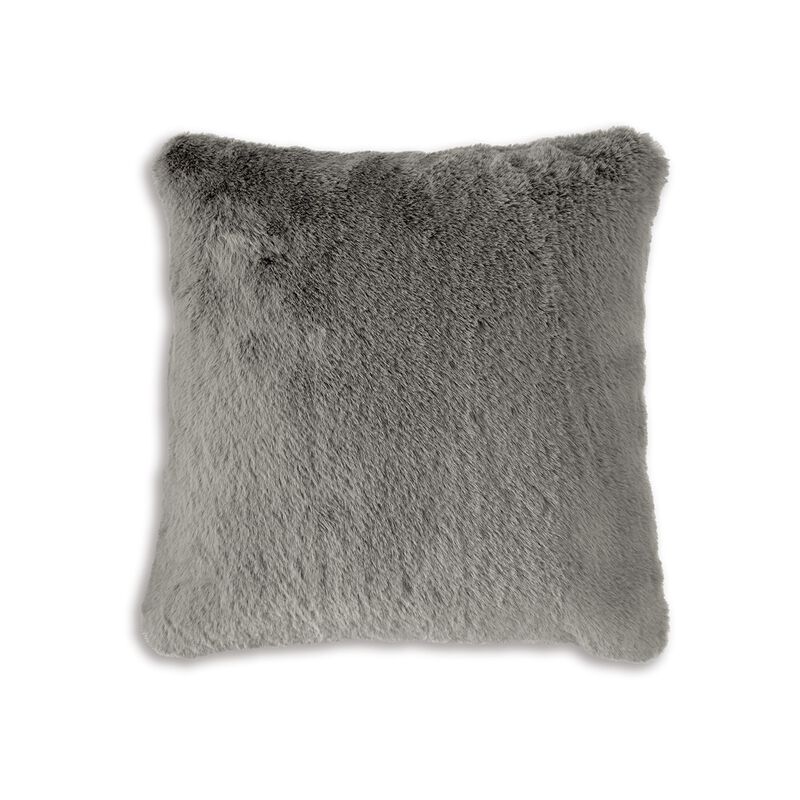 Difi Throw Pillow Set of 4, 20 Inch, Faux Rabbit Fur Face, Gray Polyester - Benzara