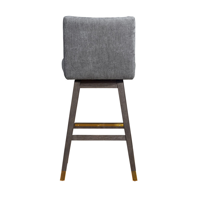 HomeRoots 30" Gray And Brown Solid Wood Bar Height Swivel Bar Chair image number 4