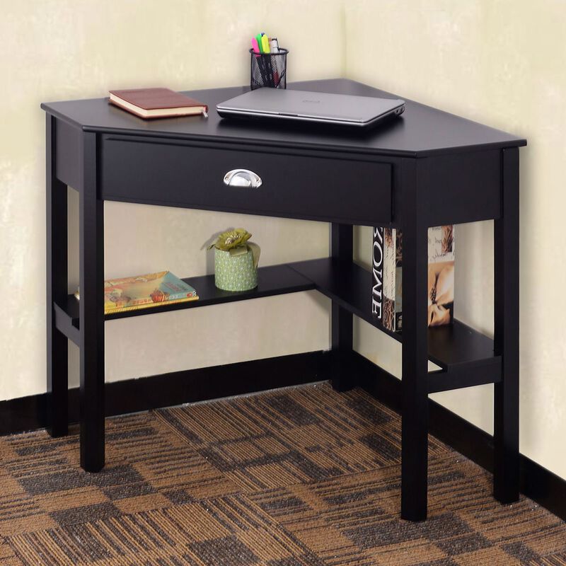 Modern Corner Wood Computer Desk with Storage Drawer and Space-Saving Design