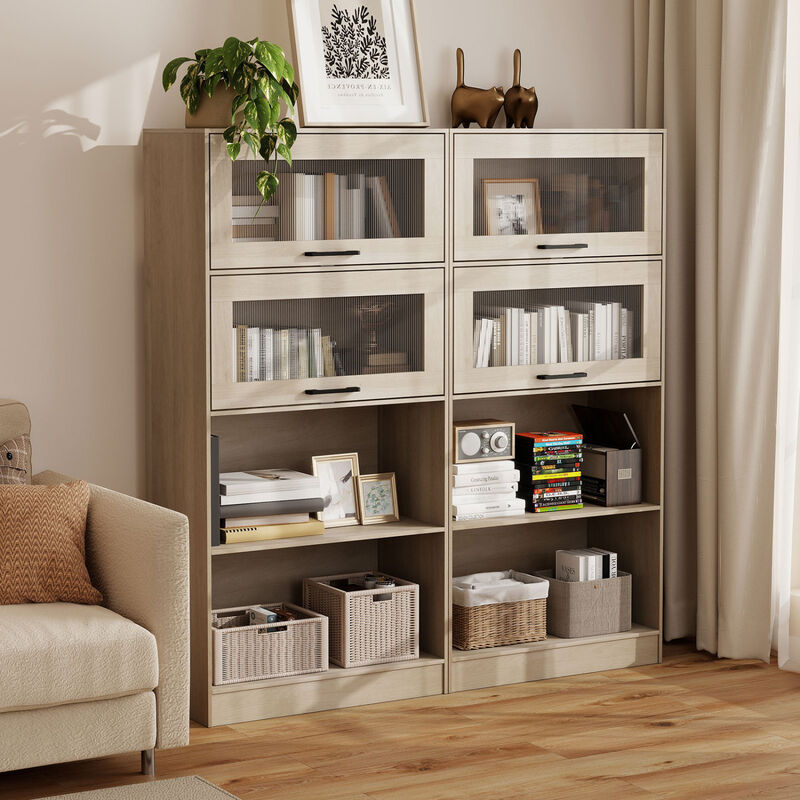 4-Tier Bookcase with Storage Cabinets and Open Compartments image number 6