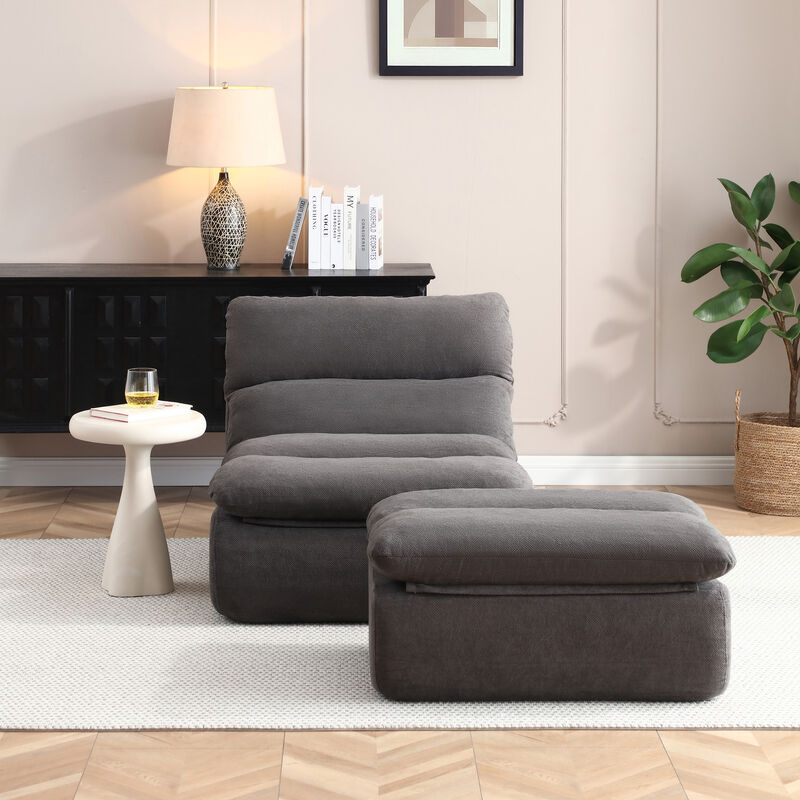Merax Ergonomic Floor Lounge Sofa with Ottoman image number 3