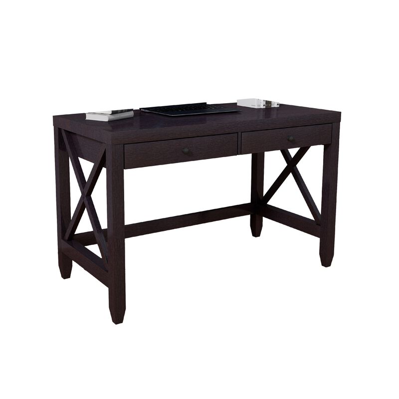 Home Office Writing Desk, 2 Drawers, 47 Inch Farmhouse Red Cocoa Brown