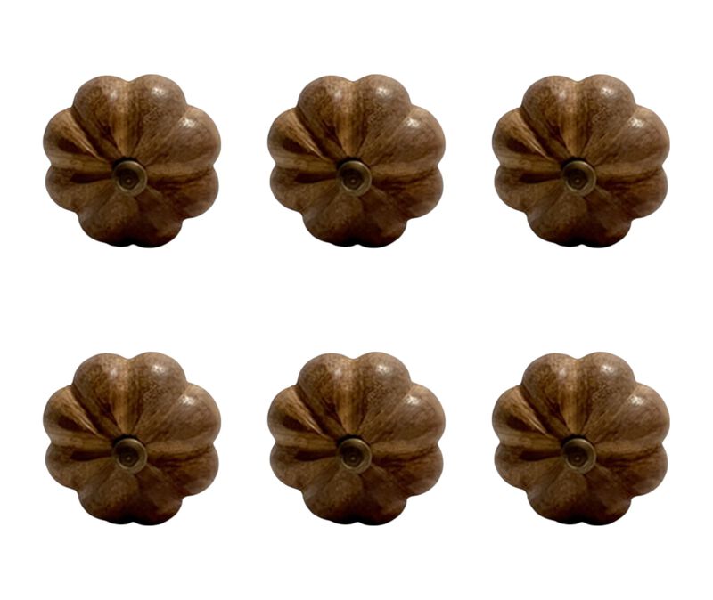 HomeRoots Set of Six Brown Floral Knob Wood Drawer Pull Knobs image number 3