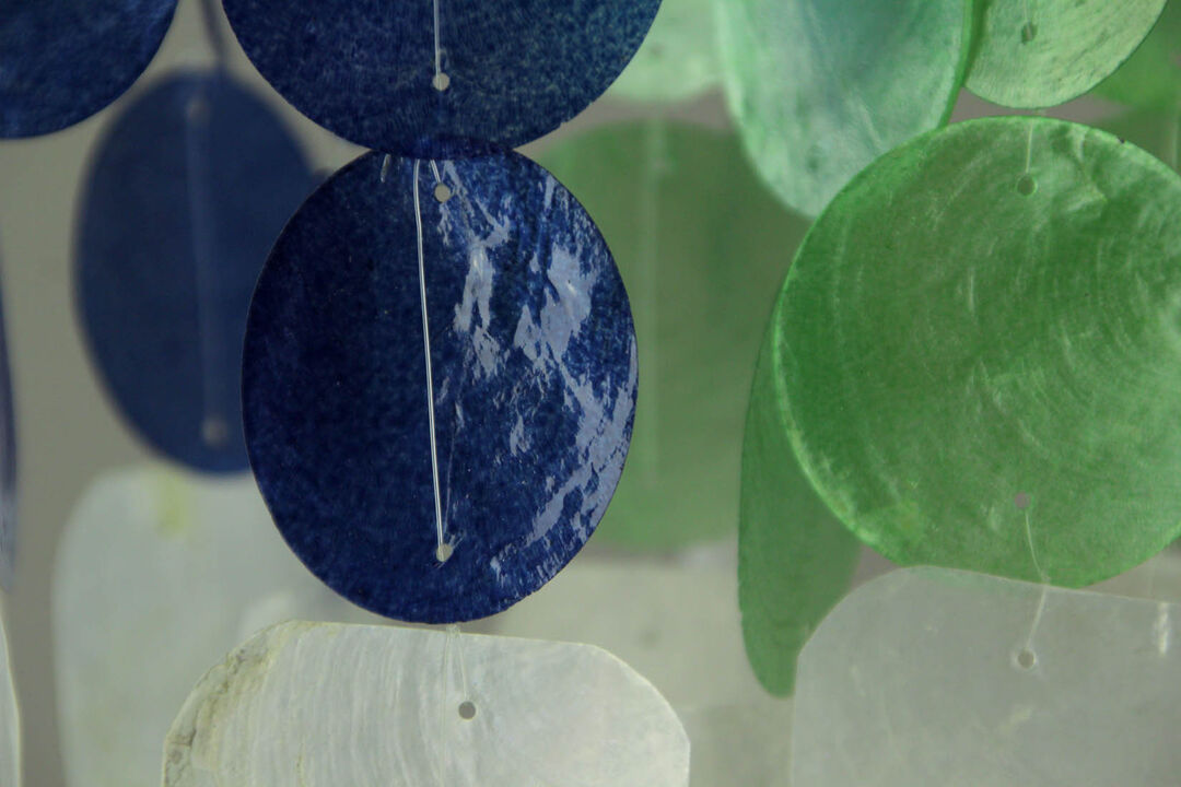 Blue Green and White Capiz Shell Wind Chime for Garden Patio Yard Set of 2