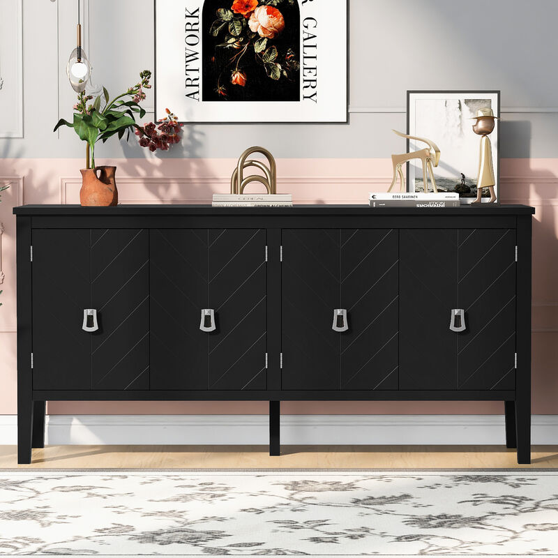 TATEUS 63" Four-Door Sideboard – Geometric Pattern with Vintage Metal Handles