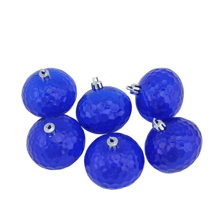 6ct Blue Shatterproof Transparent Hammered Christmas Disco Ball Ornaments 2.5" (60mm)