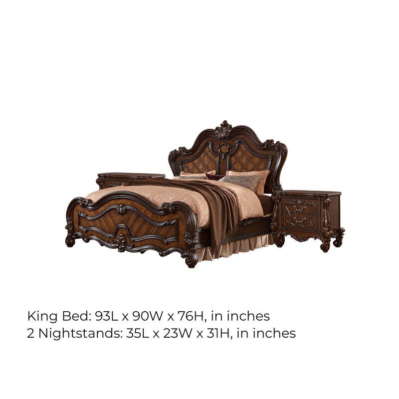 3pc King Bedroom Set, Brown, 2 Nightstands image number 7