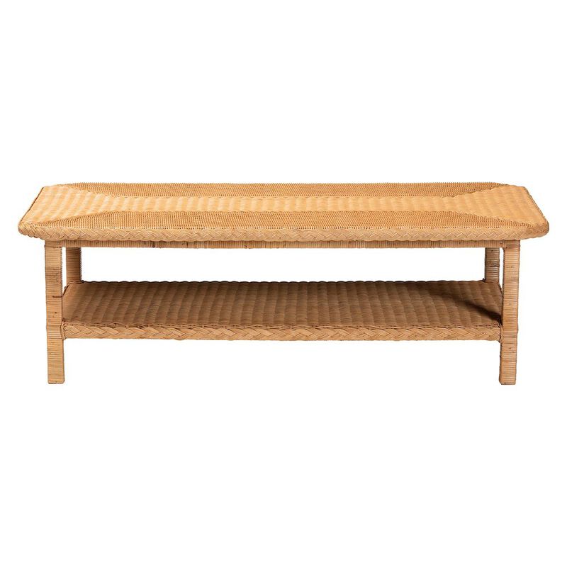 bali & pari Minahasa Bohemian Light Honey Braided Rattan Coffee Table