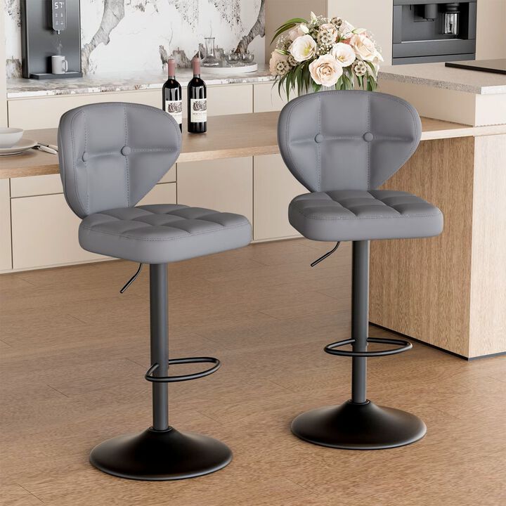 PU Leather Swivel Bar Stools Set of 2, Modern Hydraulic Adjustable Counter Height Stools, Steady Water Resistant Iron Frame 360&deg; Kitchen Island Chairs