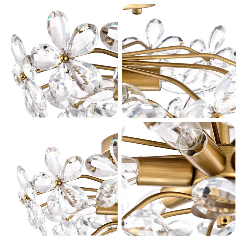 Coral 6-Light Brushed Brass Finish Crystal Glass Flower Flush Mount image number 3