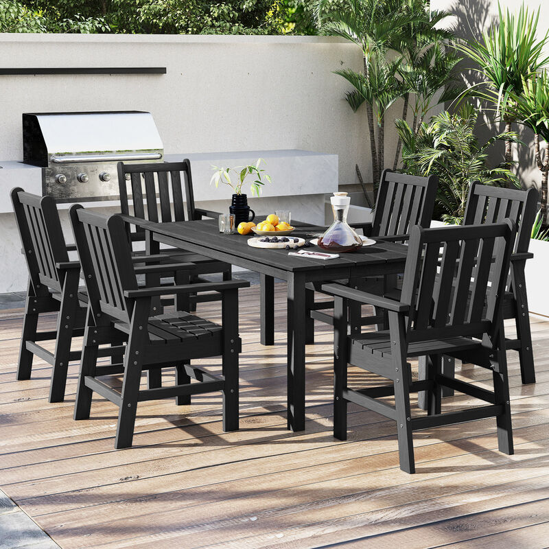 6 Person Outdoor Dining Table with Wood-Like HDPE Top and Umbrella Hole image number 5