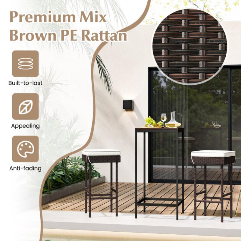 Hivvago Patio Rattan Barstools with Footrest and Soft Cushions for Backyard Balcony