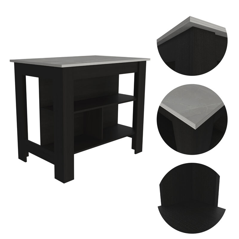 Streamdale Rockaway 3-Shelf Kitchen Island Black And Ibiza Marble