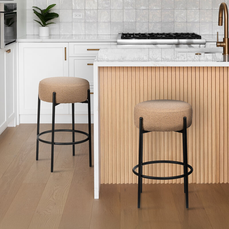Paola Modern Minimalist Round Backless Metal/Bouclé Cushioned Counter Stool