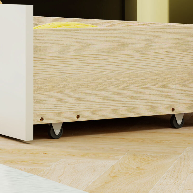 Low House Bed with Enclosed Guardrails and Pull-out Drawers