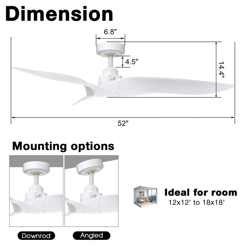 52 in. White Reversible 6-Speed Ceiling Fan with Remote without Light