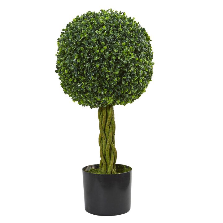 Nearly Natural 2-ft Boxwood Ball Woven Trunk UV Resistant (Indoor/Outdoor)