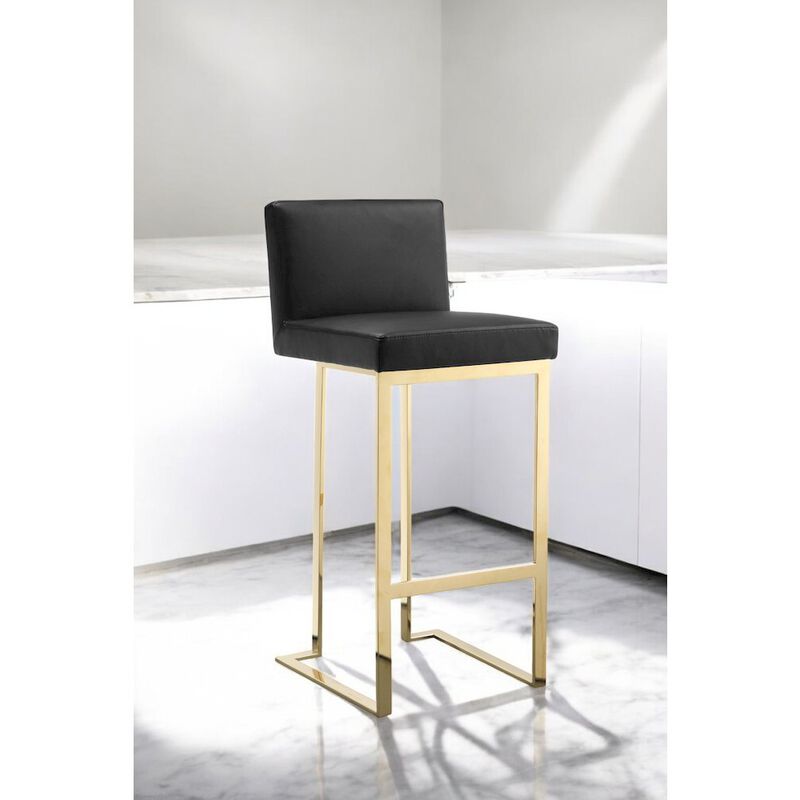 Pangea Home Dexter Bar Stool Faux Leather Black & Gold