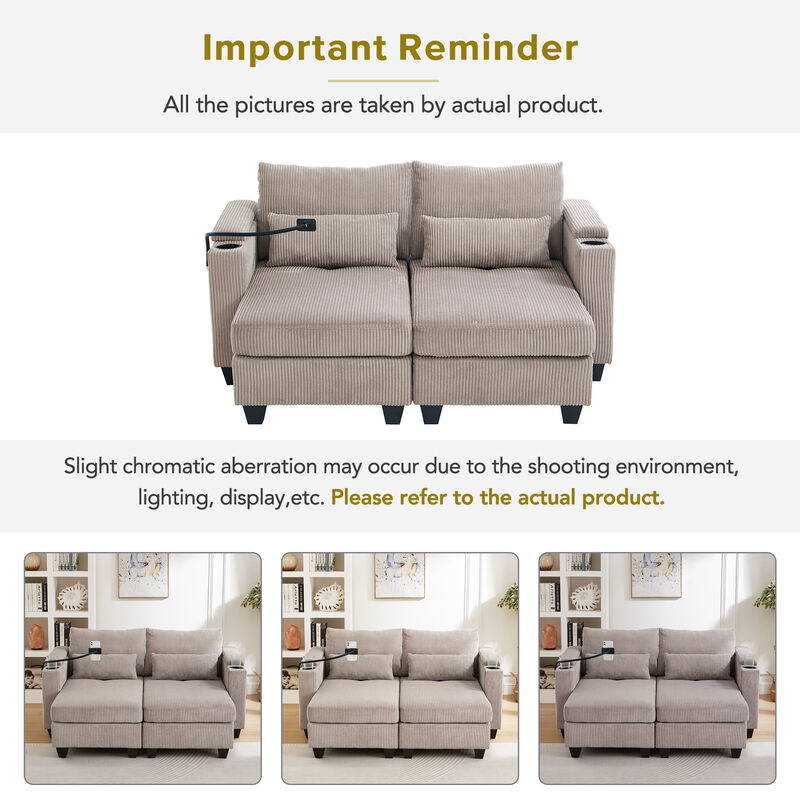 Merax Loveseat Sofa Sofa Bed Corduroy Sleeper Sofa with USB Ports image number 5