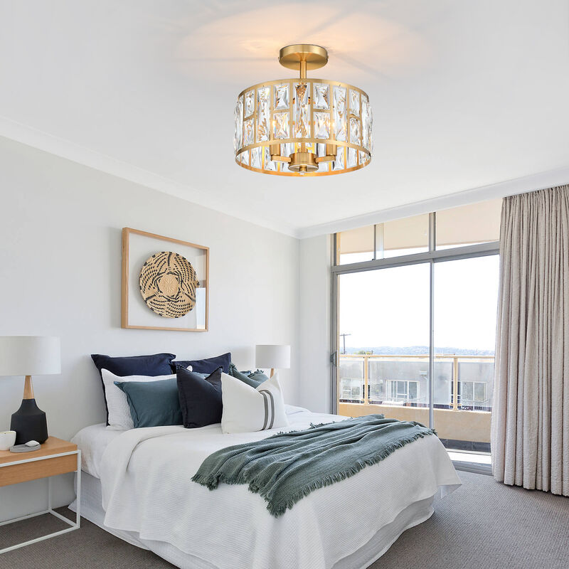 Modern Glam 3-Light Dimmable Crystal Semi Flush Mount Ceiling Light image number 6