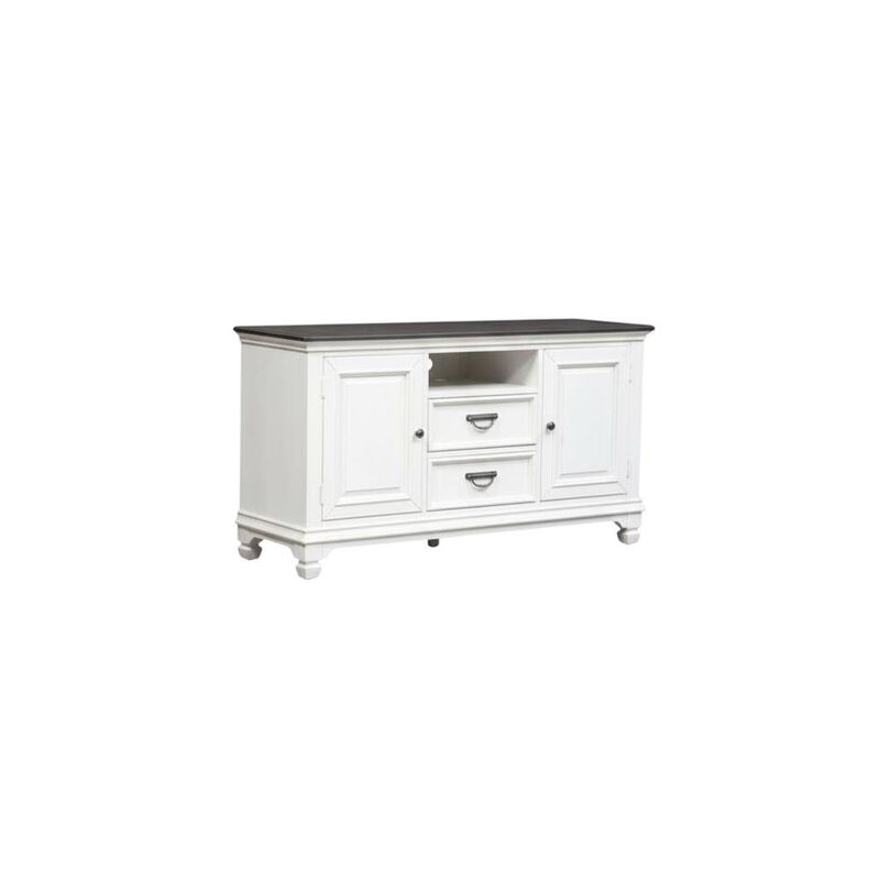 Liberty Furniture White Wirebrushed TV Console with Charcoal Top in Cottage Style image number 3