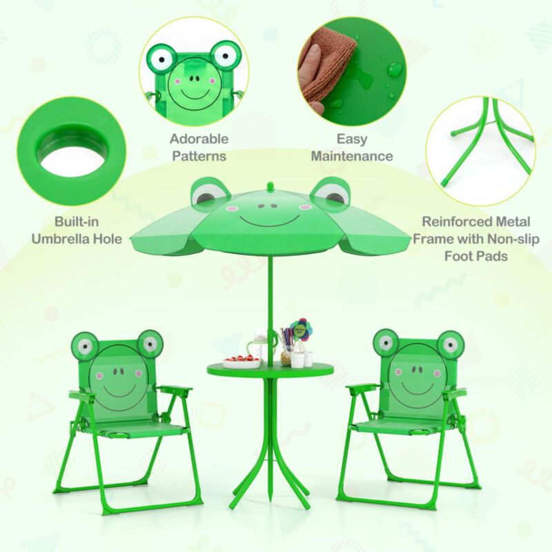 Hivvago 4 Pieces Kids Picnic Set with 2 Folding Chairs and Height Adjustable Umbrella