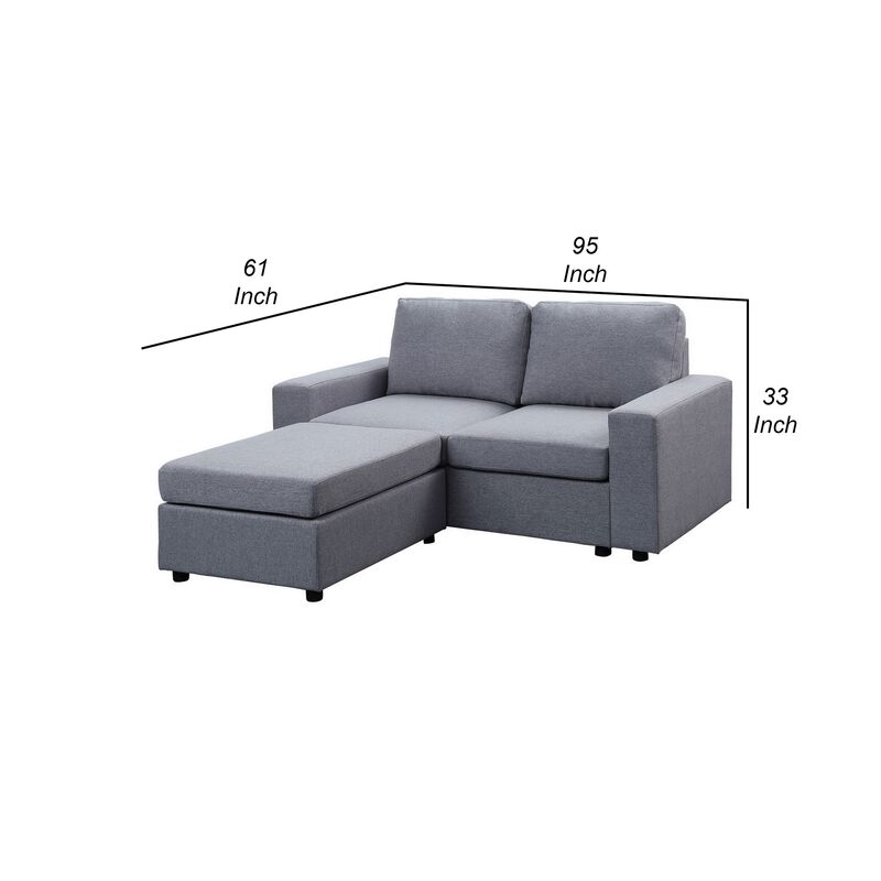 Welsey 95 Inch Modern Reversible Sectional Chaise Loveseat, Light Gray-Benzara
