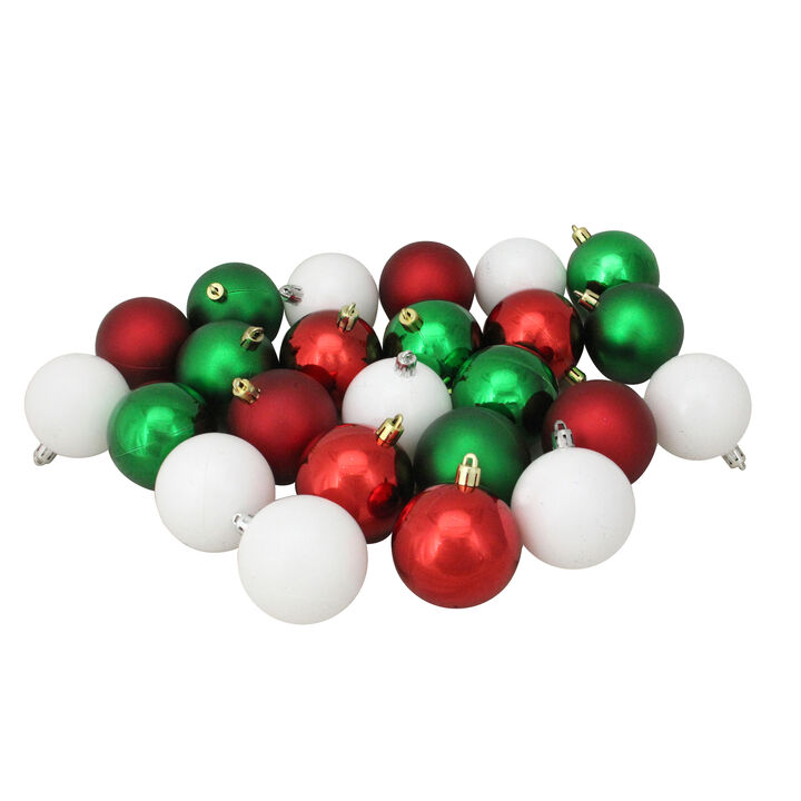 24ct Red  Green and White Shatterproof 2-Finish Christmas Ball Ornaments 2.5" (60mm)