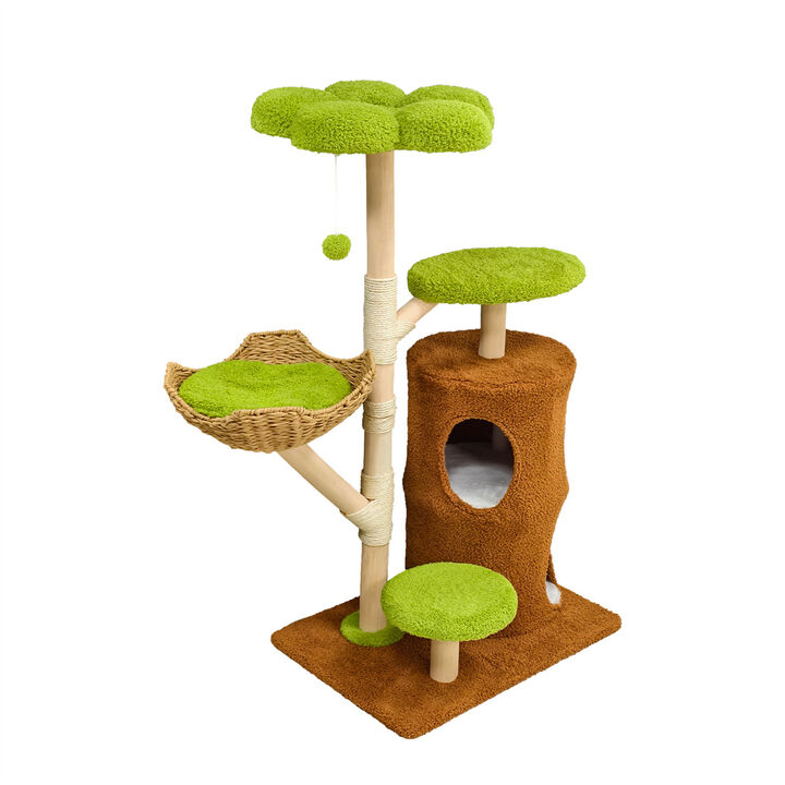 Large Cat Tree with Toy Comfortable Plush Cat Tower Condo Basket Scratching Post