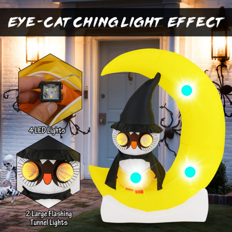 Large Moon and Wizard Owl Halloween Inflatable with LED Lighted image number 6