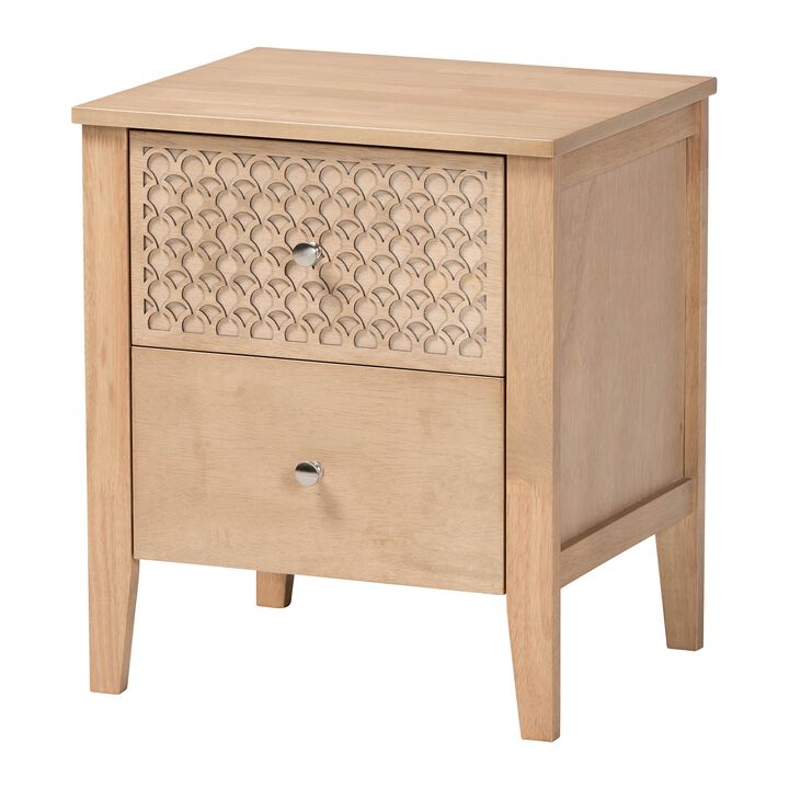 Baxton Studio Lara Nightstand - 2-Drawer Bedside Table with Laser-Cut Geometric Overlay for Bedroom or Guest Room