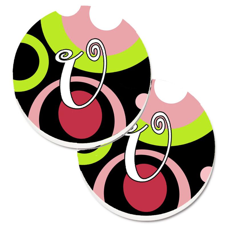 Caroline's Treasures Letter U Monogram - Retro In black Set of 2 Cup Holder Car Coasters AM1002-UCARC, 2.56, Multicolor