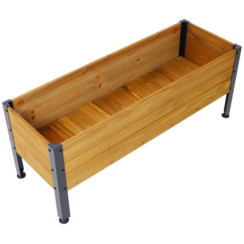 Outdoor Wooden Planter Box, Rectangular Raised Garden Bed for Herbs, Vegetables, and Flowers, Great for Deck or Patio