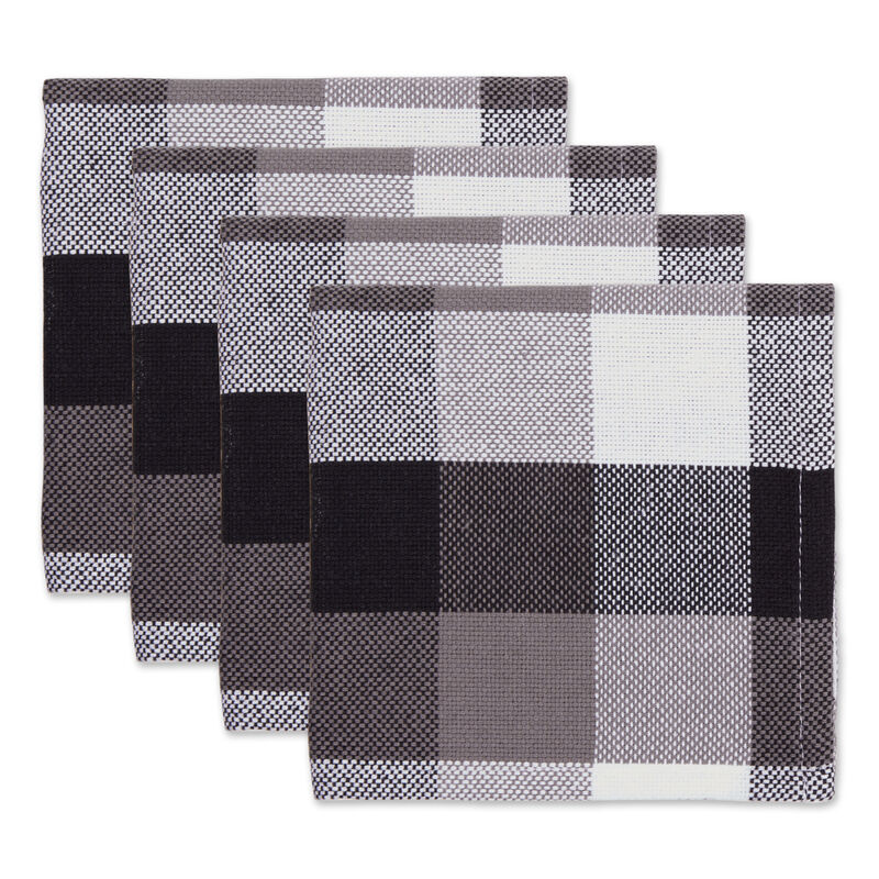 Set of 4 Black and White Checkered Square Dishcloth 13"