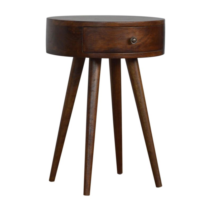 Solid Wood 1 Drawer Nordic Chestnut Circular Shaped Nightstand