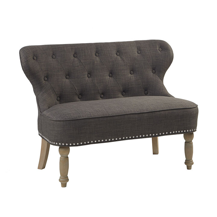 Gracie Mills Korbin Button-Tufted Settee with Pewter Nailhead Trim