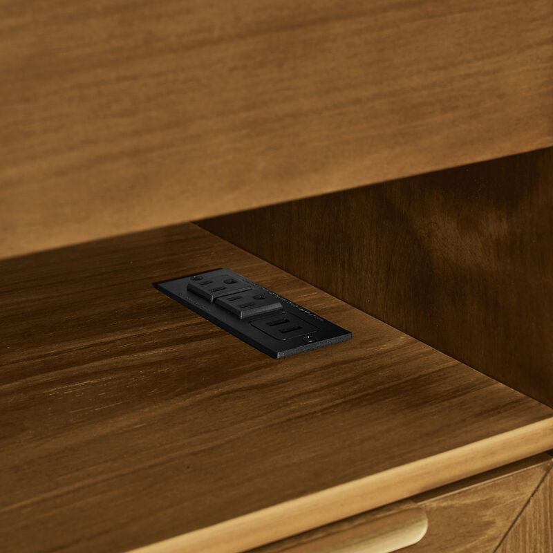Mid Century Nightstand with Charging Station 2 Drawers Open Shelf image number 5