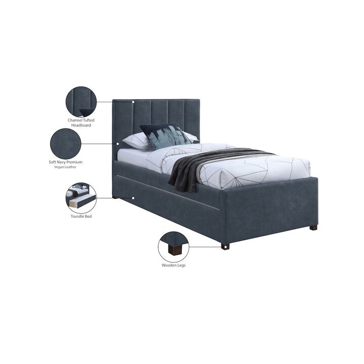 Meridian Furniture Hudson Navy Vegan Leather Twin Trundle Bed