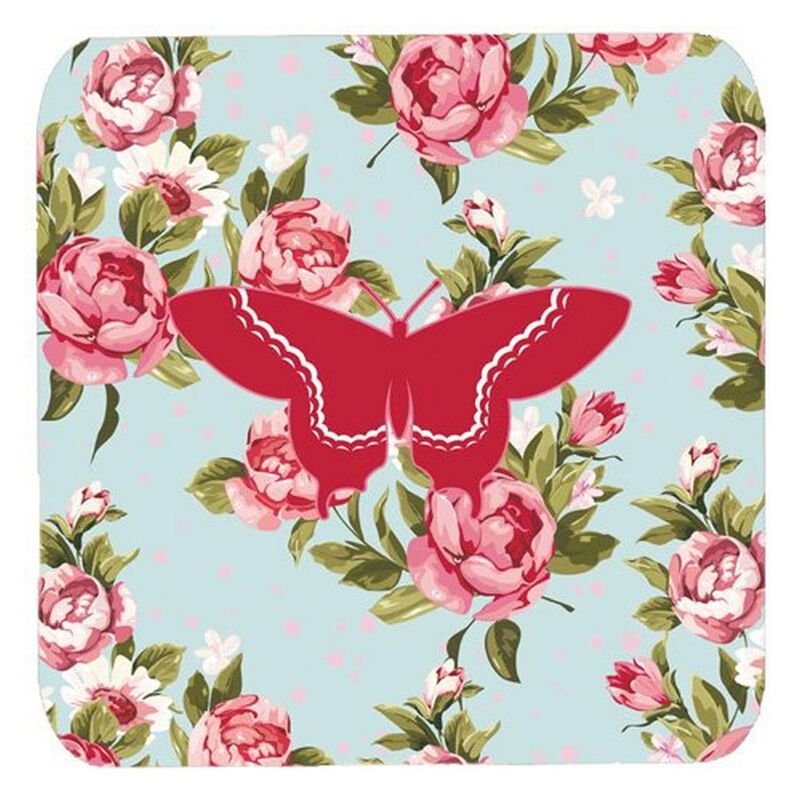 Caroline's Treasures BB1030-RS-BU-FC Butterfly Shabby Chic Blue Roses Foam Coasters (Set of 4), 3.5 H x 3.5 W, Multicolor