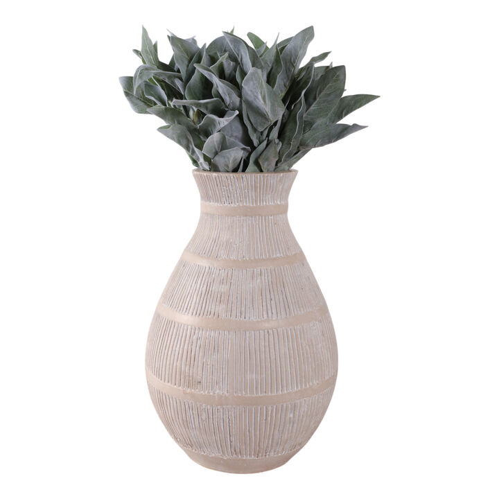Terracotta, 19" Organic Vase With Lines, Ivory