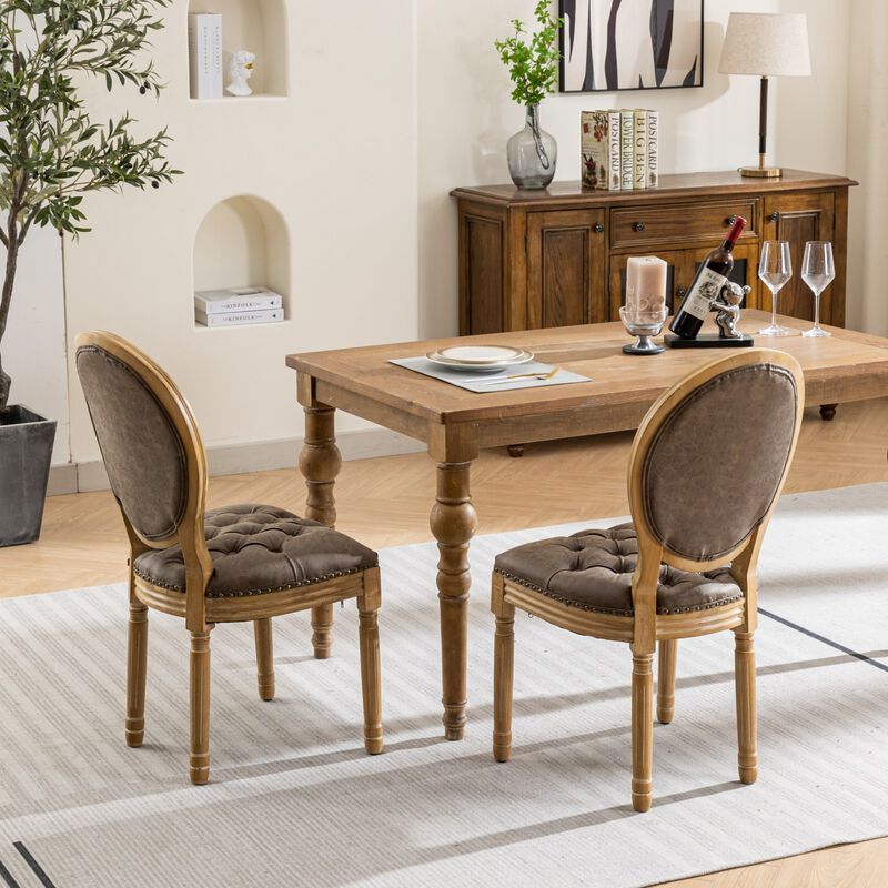 Whisen French Style Dining Chair, Rubberwood Frame with PU Leather Upholstery, Handmade Tufted & Nailhead Trim, Set of 2 for Living Room Kitchen image number 3