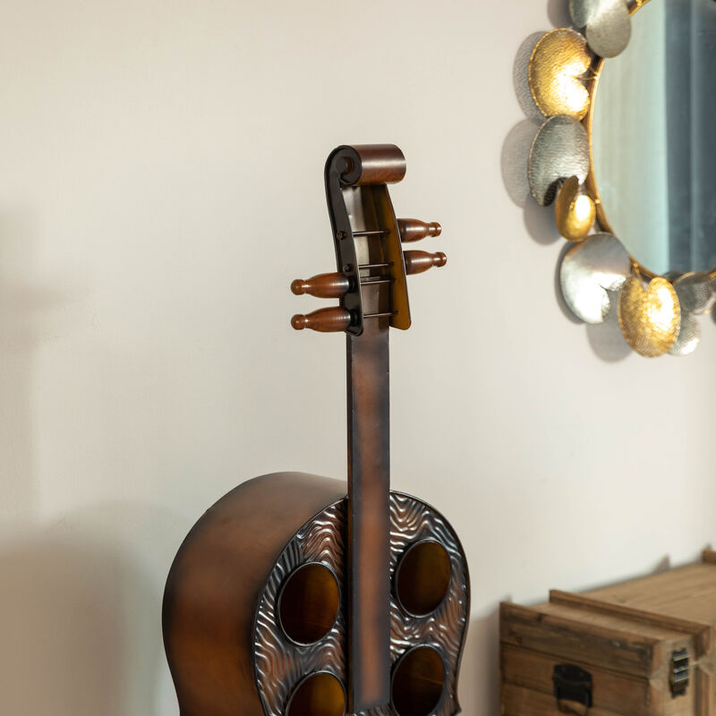 Vintiquewise Cello-Shaped Wine Holder 10-Bottle Freestanding Metal Rack Vintage Decorative Storage Organizer Musical Ornament Display Stand for Dining Room Kitchen Home Bar KTV and Entertainment Areas