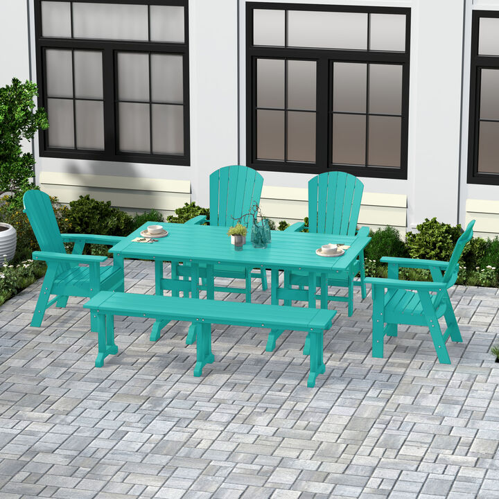 WestinTrends 6 Piece Outdoor Patio Dining Table and Armchair Dining Bench Set