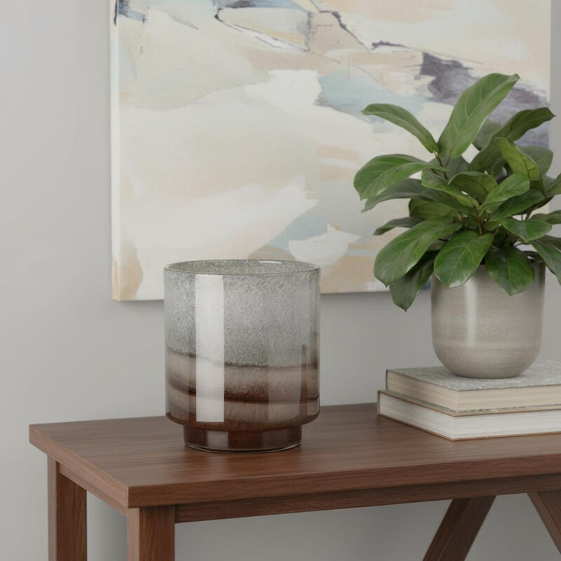 HomeRoots 9" Gray And Brown Ombre Glass Round Table Vase image number 1