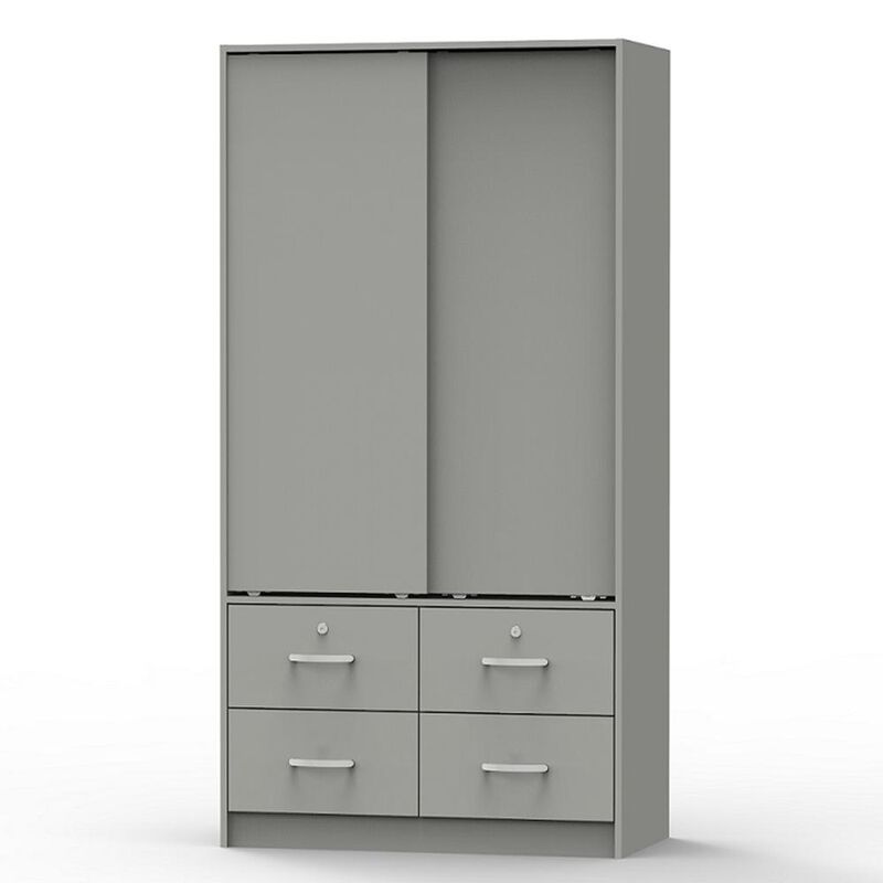 Better Home Products Sarah Modern Wood Double Sliding Door Armoire in Light Gray